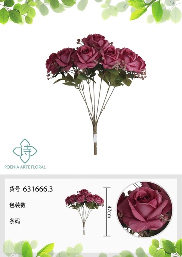 [631666.3] Ramo artificial de 7 cabezas de rosas búlgaras amarillas de otoño 47 cm - Flores decorativas para interiores