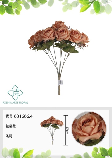 [631666.4] Ramo artificial de 7 cabezas de rosas búlgaras amarillas de otoño 47 cm - Flores decorativas para interiores