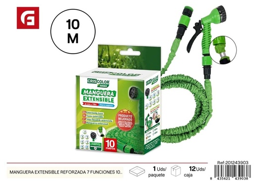 [201243903] Manguera extensible reforzada de 10 metros con 7 funciones - Accesorios de jardín