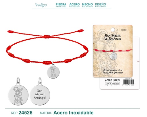 [24526] Pulsera de 7 nudos con San Miguel Arcángel de acero plateado - Joyería religiosa y de santos