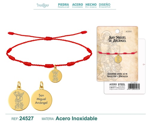 [24527] Pulsera de 7 nudos con San Miguel Arcángel de acero dorado - Joyería religiosa y de santos
