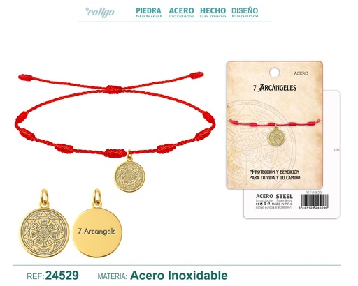[24529] Pulsera de 7 nudos con 7 arcángeles de acero dorado - Joyería religiosa y de santos