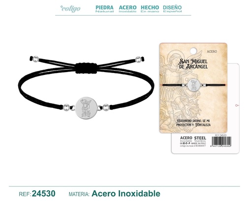 [24530] Pulsera de hilo encerado con San Miguel Arcángel de acero plateado - Joyería religiosa y de santos