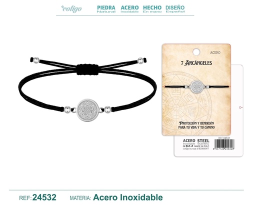 [24532] Pulsera de hilo encerado con 7 arcángeles de acero plateado - Joyería religiosa y de santos