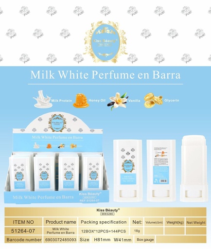 [6903072485093] Perfume en barra Milk White 18g K.Beauty - Productos de belleza y fragancias