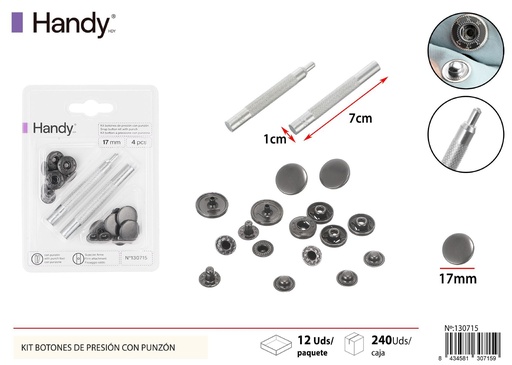 [130715] Kit de botones de presión metálicos de 17 mm / 4 piezas - Accesorios de costura