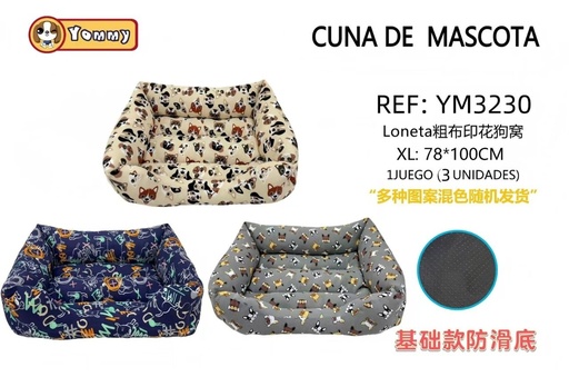 [YM3230] Cuna XL cuadrada 78x100 cm con base antideslizante - Camas para mascotas
