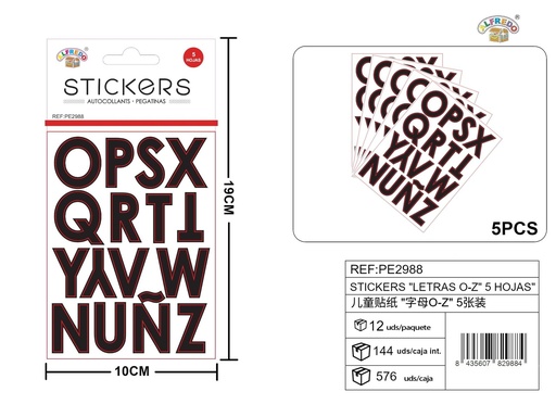 [PE2988] Stickers "Letras O-Z" 5 hojas 10x19 cm - Juego de pegatinas decorativas