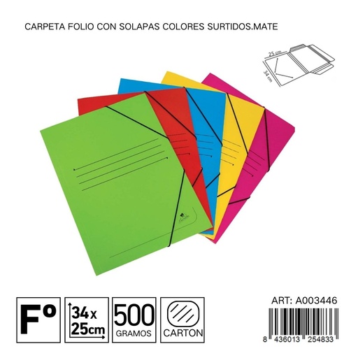[A003446] Carpeta folio con solapas colores surtidos 500 g 20 pcs - Materiales de oficina