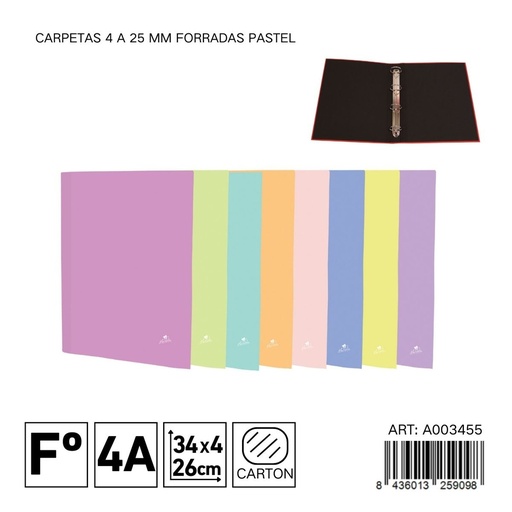 [A003455] Carpetas 4 A 25 mm forradas pastel - Archivadores de oficina