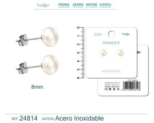 [24814] Pendiente de perla ovalada de 8 mm con accesorio de acero - Joyería y accesorios