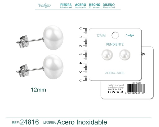 [24816] Pendiente de perla ovalada de 12 mm con accesorio de acero - Joyería y accesorios