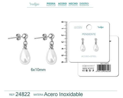[24822] Pendiente de perla gotita de 6x10 mm con accesorio de acero - Joyería y accesorios