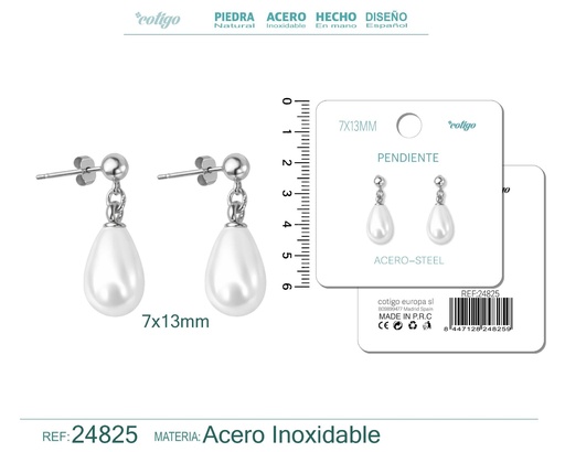 [24825] Pendiente de perla gotita de 7x13 mm con accesorio de acero - Joyería y accesorios