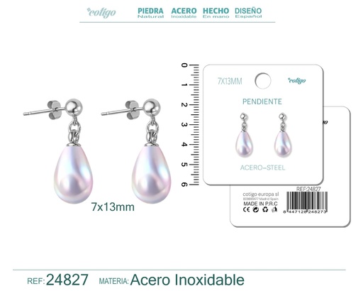 [24827] Pendiente de perla gotita de 7x13 mm con accesorio de acero - Joyería y accesorios
