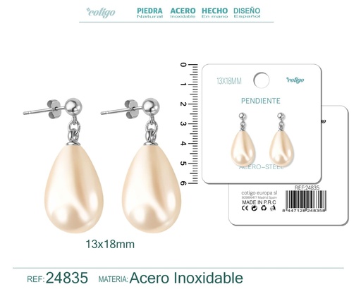 [24835] Pendiente de perla gotita de 13x18 mm con accesorio de acero - Joyería y accesorios