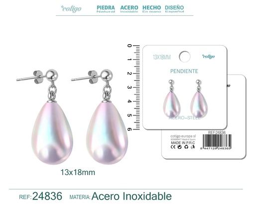[24836] Pendiente de perla gotita de 13x18 mm con accesorio de acero - Joyería y accesorios