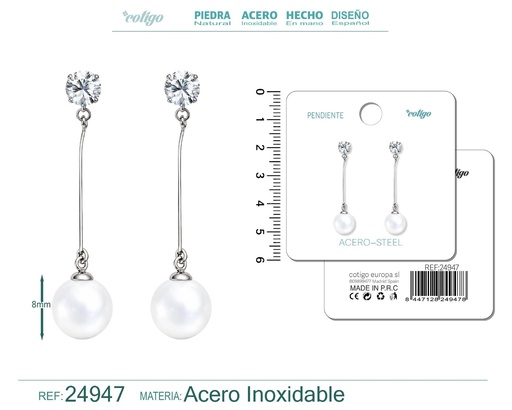 [24947] Pendiente de perla con accesorio de acero - Joyería y accesorios