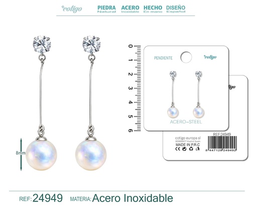 [24949] Pendiente de perla con accesorio de acero - Joyería y accesorios