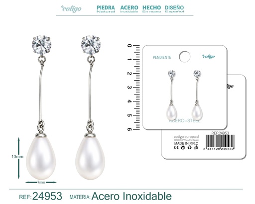 [24953] Pendiente de perla con accesorio de acero - Joyería y accesorios