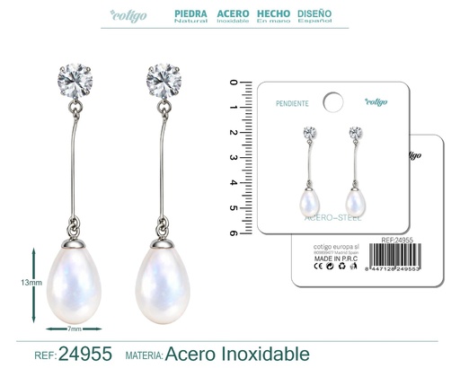 [24955] Pendiente de perla con accesorio de acero - Joyería y accesorios