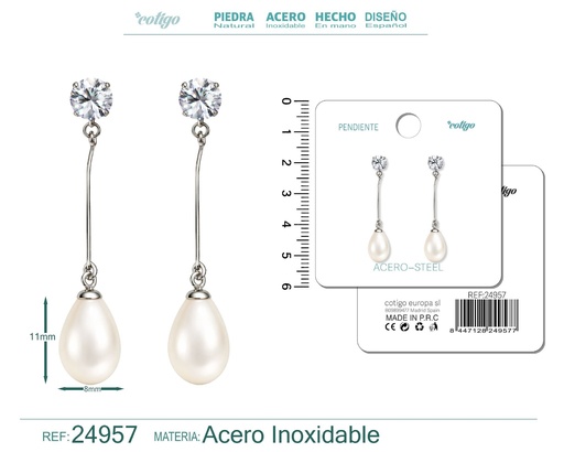 [24957] Pendiente de perla con accesorio de acero - Joyería y accesorios