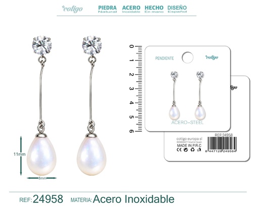 [24958] Pendiente de perla con accesorio de acero - Joyería y accesorios