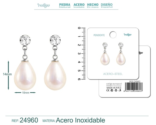 [24960] Pendiente de perla con accesorio de acero - Joyería y accesorios
