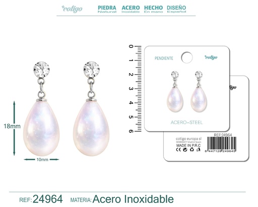 [24964] Pendiente de perla con accesorio de acero - Joyería y accesorios