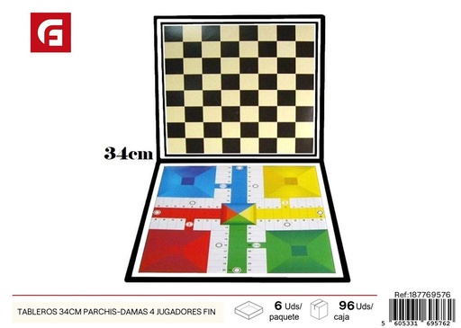 [187769576] Tablero de 34cm Parchís-Damas 4 jugadores edición especial - Juguetes y juegos de mesa