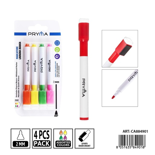 [0236199] Rotulador pizarra blanca con borrador 4 piezas - Papelería de escritura