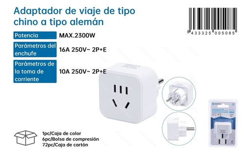 [171000508] Adaptador de viaje de tipo chino a tipo alemán - Adaptadores de enchufe para viajeros