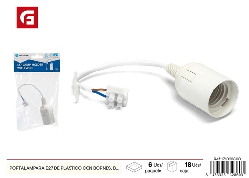 [171032860] Portalámparas E27 de plástico con bornes, blanco - Accesorios eléctricos para instalaciones
