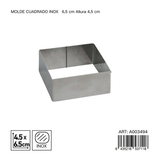 [A003494] MOLDE CUADRADO INOX 6.5 CM - Utensilios de repostería y moldes