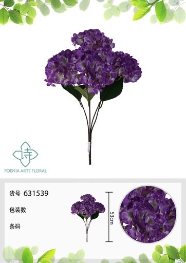 [631539.9] Ramo de flores artificiales Hortensia 96 pétalos 47 cm - Decoración floral