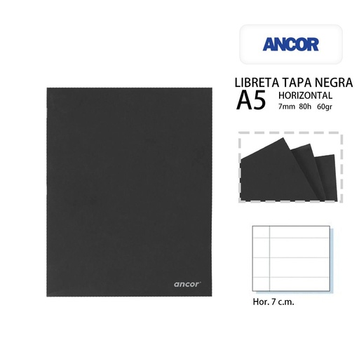 [A000980] Libreta tapa negra A5 5*5 80h/60g - Papelería
