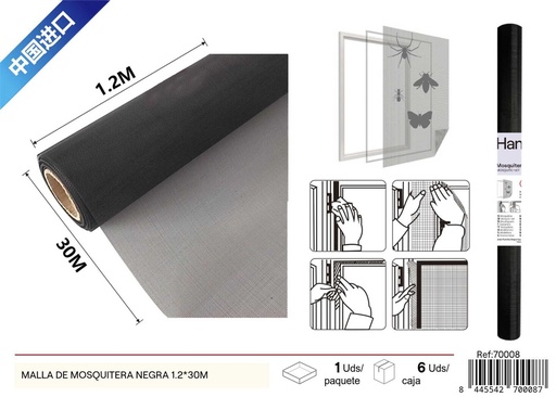 [70008] Malla de mosquitera negra 20 mallas 1.2 x 30 m - Productos de verano y mosquiteros