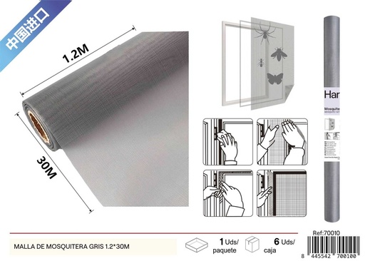 [70010] Malla de mosquitera gris 20 mallas 1.2 x 30 m - Productos de verano y mosquiteros