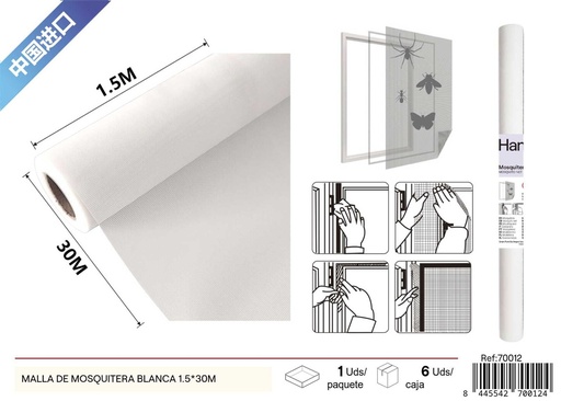 [70012] Malla de mosquitera blanca 1.5*30m - Protección contra insectos en ventanas