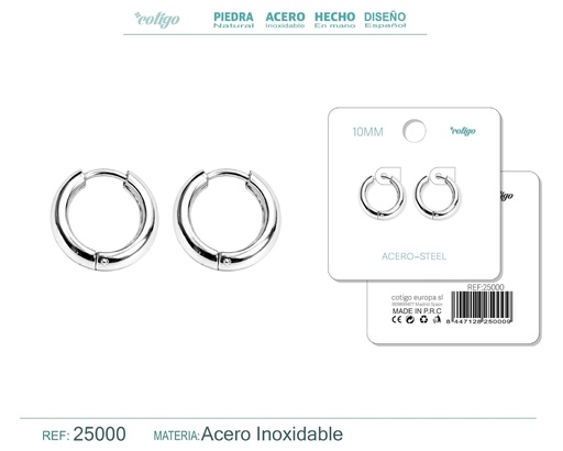 [25000] Aro de acero 10mm color plateado - Joyería y accesorios
