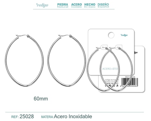 [25028] Aro de acero plateado de 60 mm - Joyas de acero