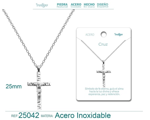 [25042] Colgante de cruz latina de acero plateado - Joyas religiosas y colgantes