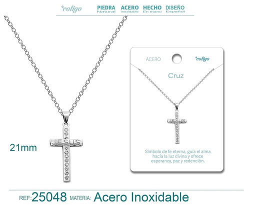 [25048] Colgante de cruz latina de acero plateado - Joyas religiosas y colgantes