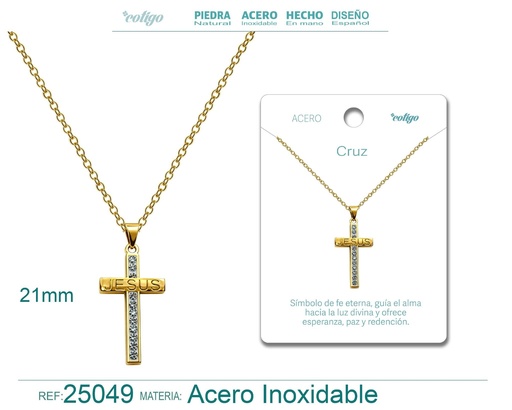 [25049] Colgante de cruz latina de acero dorado - Joyas religiosas y colgantes