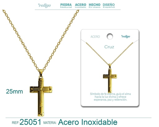[25051] Colgante de cruz latina de acero dorado - Joyas religiosas y colgantes