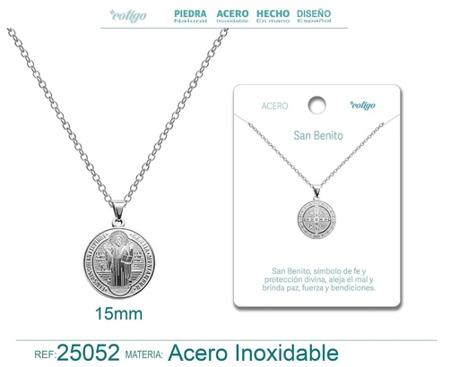 [25052] Colgante de San Benito de acero plateado - Joyas religiosas y colgantes