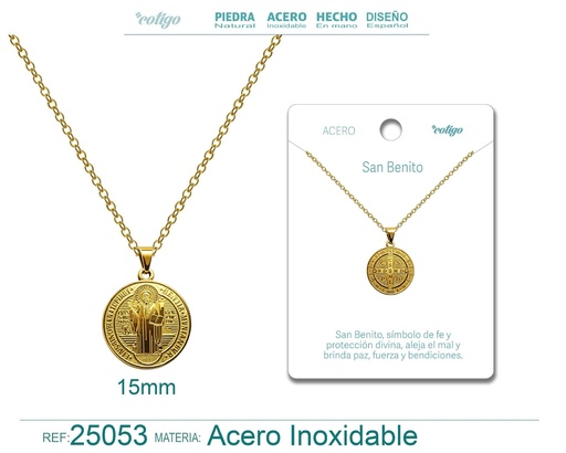 [25053] Colgante de San Benito de acero dorado - Joyas religiosas y colgantes