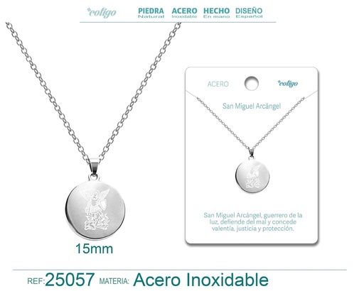 [25057] Colgante de San Miguel de Arcángel de acero plateado - Joyas religiosas y colgantes