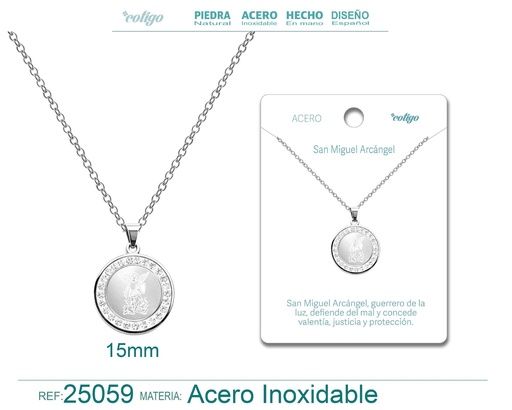 [25059] Colgante de San Miguel de Arcángel de acero plateado - Joyas religiosas y colgantes