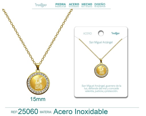 [25060] Colgante de San Miguel de Arcángel de acero dorado - Joyas religiosas y colgantes